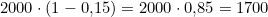 2000 \cdot (1 - 0{,}15) = 2000 \cdot 0{,}85 = 1700