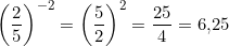 \left(\dfrac{2}{5}\right)^{-2} = \left(\dfrac{5}{2}\right)^2 = \dfrac{25}{4} = 6{,}25
