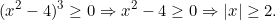 \[(x^2 - 4)^3 \ge 0 \Rightarrow x^2 - 4 \ge 0 \Rightarrow |x| \ge 2.\]