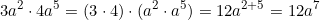 \[3a^2 \cdot 4a^5 = (3 \cdot 4) \cdot (a^2 \cdot a^5) = 12a^{2+5} = 12a^7\]