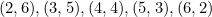 (2,6), (3,5), (4,4), (5,3), (6,2)